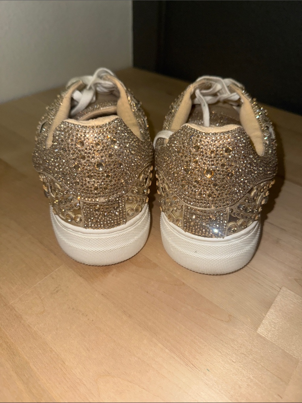 Betsey Johnson Gold Crystal Embellished Platform Sneakers - Picture 5 of 7